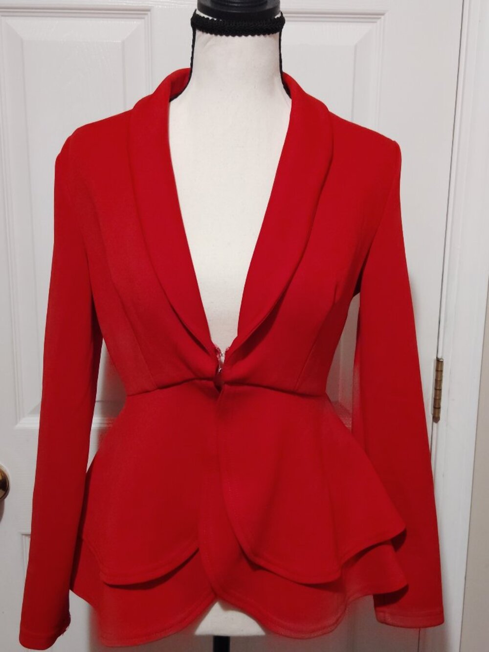 Red Peplum Blazer Top - Women